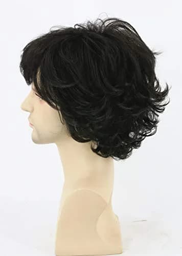 Topcosplay Men's Black Short Wavy Shaggy Cosplay Wig | 10 inch (25.4 cm) thumbnail 4