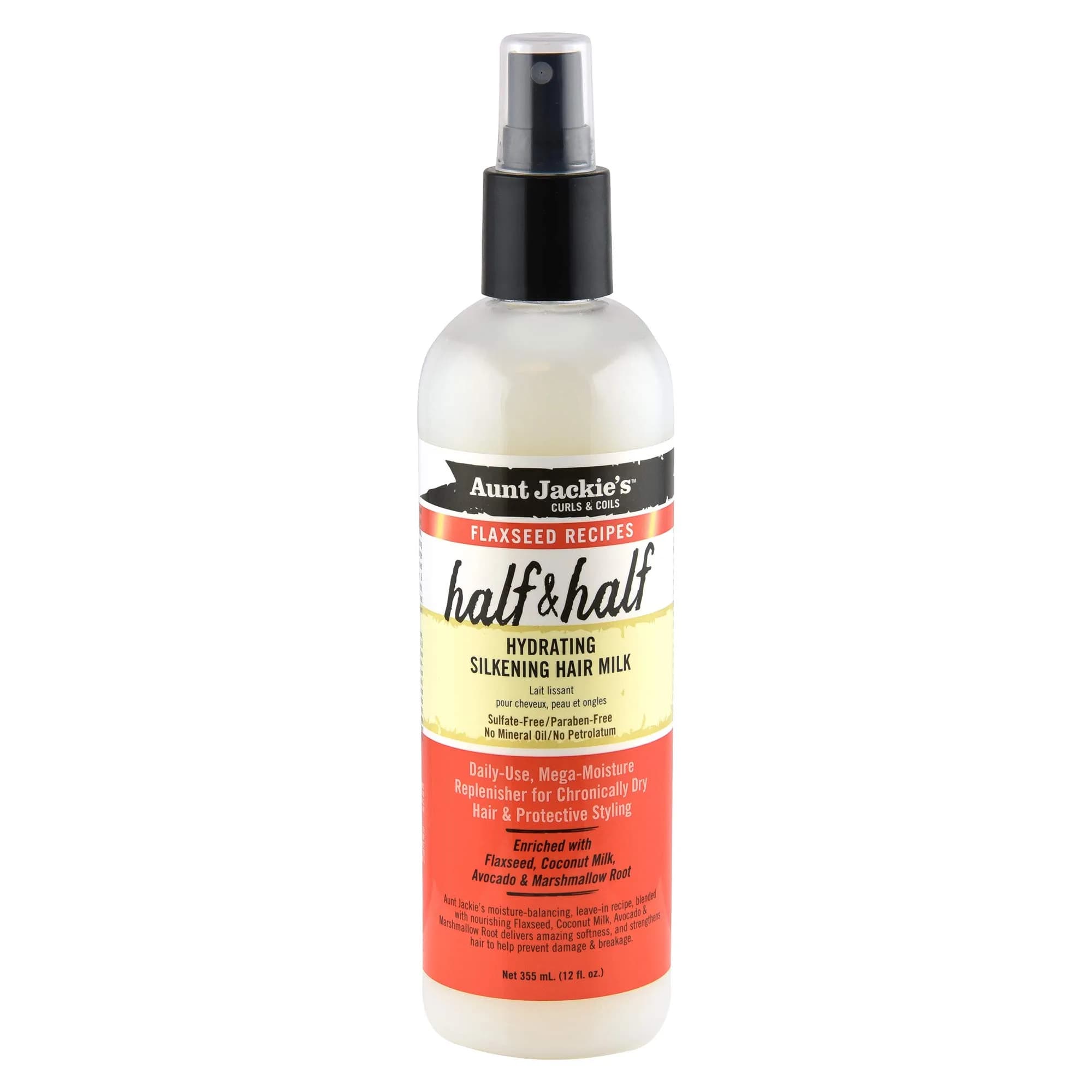 Aunt Jackie's Flaxseed Recipes Half & Half Hydrating Silkening Hair Milk 355ml (12 Fl Oz) | Daily Moisture for Dry Hair - main product image