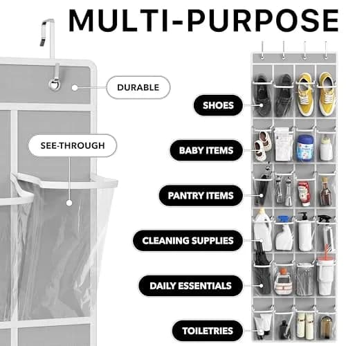 Simple Houseware 24 Pockets Clear Over the Door Shoe Organizer, Gray | 19" W x 64" H, 24 Clear Pockets, Holds 40 lbs thumbnail 5