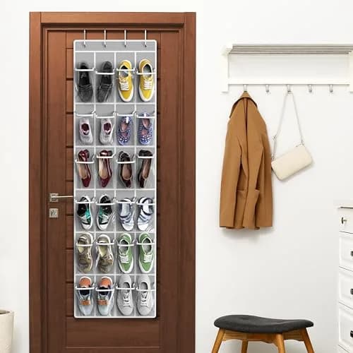Simple Houseware 24 Pockets Clear Over the Door Shoe Organizer, Gray | 19" W x 64" H, 24 Clear Pockets, Holds 40 lbs thumbnail 6