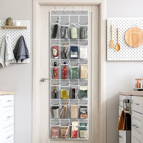 Simple Houseware 24 Pockets Clear Over the Door Shoe Organizer, Gray | 19" W x 64" H, 24 Clear Pockets, Holds 40 lbs thumbnail 7