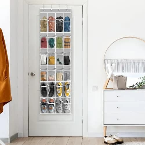 Simple Houseware 24 Pockets Clear Over the Door Shoe Organizer, Gray | 19" W x 64" H, 24 Clear Pockets, Holds 40 lbs thumbnail 8