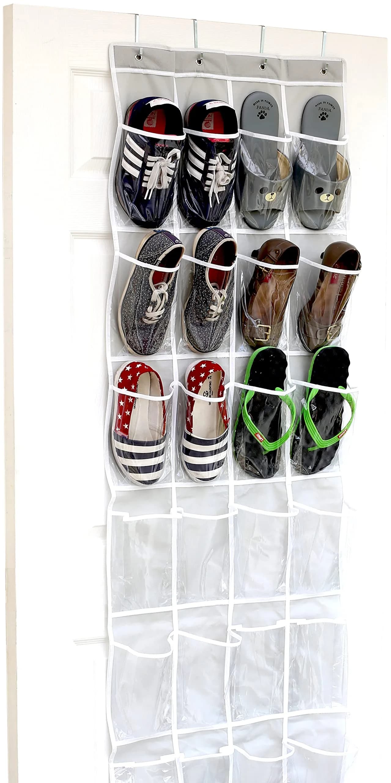 Simple Houseware 24 Pockets Clear Over the Door Shoe Organizer, Brown | 24 Large Clear Pockets for Shoes & Storage — Gray / Large Pockets