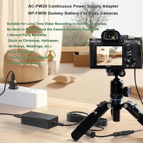 Gonin NP-FW50 Dummy Battery & AC-PW20 Adapter Kit for Sony ZV-E10 Cameras | Continuous Power Supply thumbnail 6