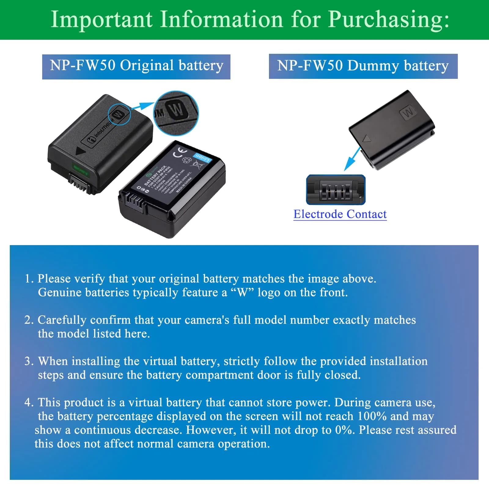 Gonin NP-FW50 Dummy Battery & AC-PW20 Adapter Kit for Sony ZV-E10 Cameras | Continuous Power Supply - view 3