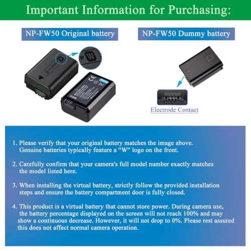 Gonin NP-FW50 Dummy Battery & AC-PW20 Adapter Kit for Sony ZV-E10 Cameras | Continuous Power Supply thumbnail 3