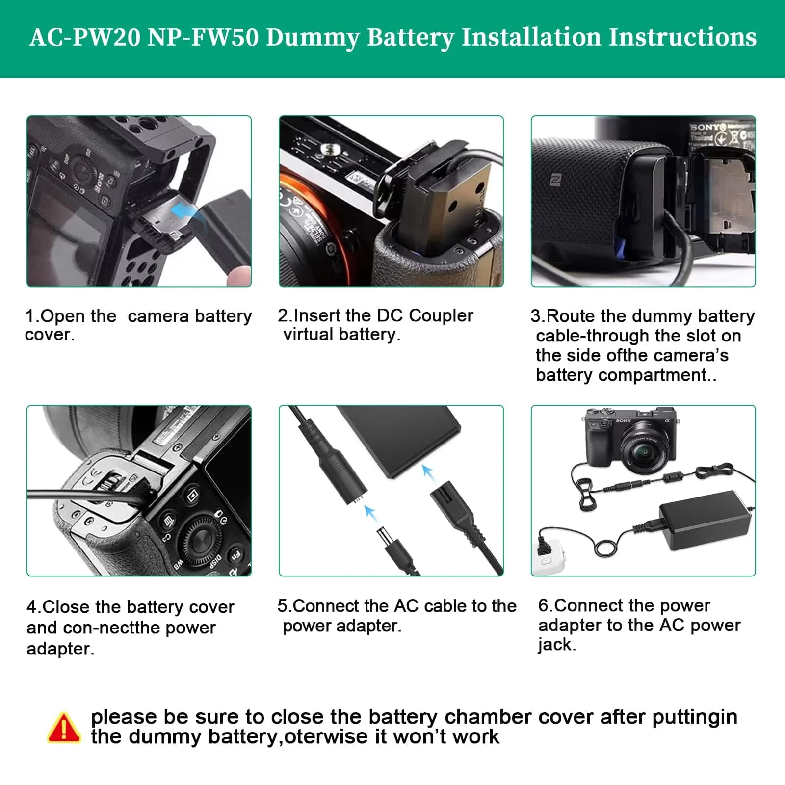Gonin NP-FW50 Dummy Battery & AC-PW20 Adapter Kit for Sony ZV-E10 Cameras | Continuous Power Supply - view 4