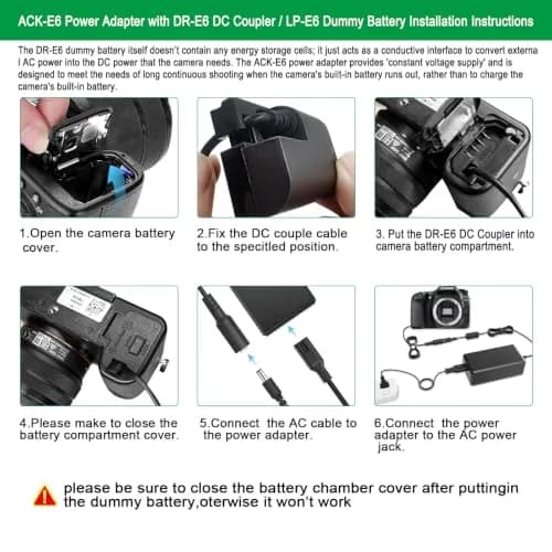 Gonine ACK-E6 AC Power Adapter with LP-E6 Dummy Battery for Canon Cameras | Continuous Power for Studio & Live Streaming thumbnail 4