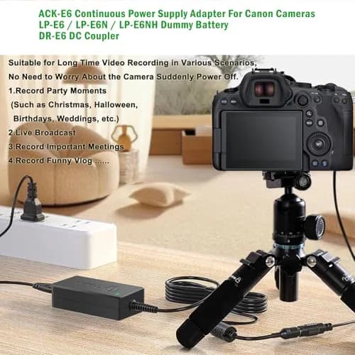 Gonine ACK-E6 AC Power Adapter with LP-E6 Dummy Battery for Canon Cameras | Continuous Power for Studio & Live Streaming thumbnail 2