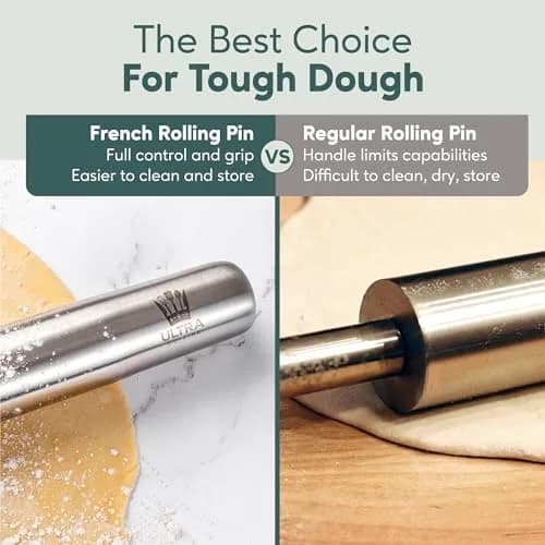 Ultra Cuisine French Rolling Pin for Baking –15.75-inch Large Roller Pin | Tapered Stainless Steel Control thumbnail 4