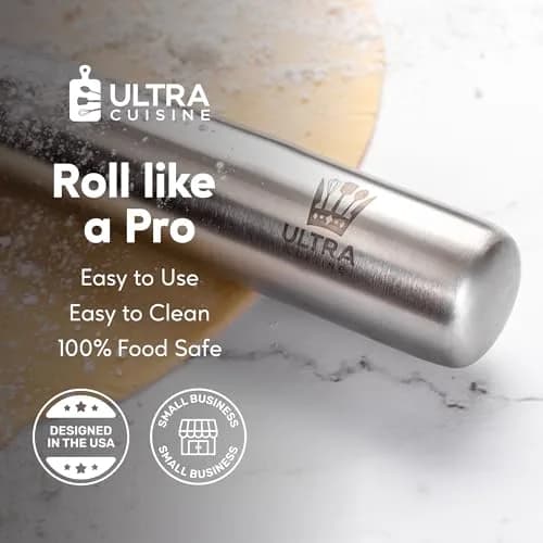 Ultra Cuisine French Rolling Pin for Baking –15.75-inch Large Roller Pin | Tapered Stainless Steel Control thumbnail 5
