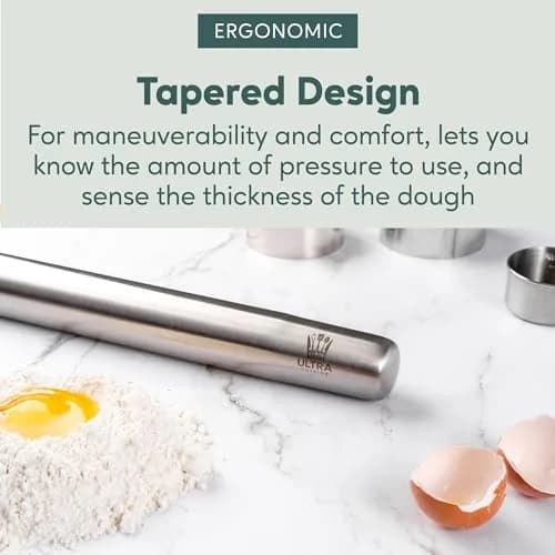Ultra Cuisine French Rolling Pin for Baking –15.75-inch Large Roller Pin | Tapered Stainless Steel Control thumbnail 6