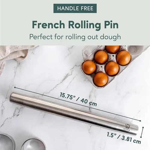 Ultra Cuisine French Rolling Pin for Baking –15.75-inch Large Roller Pin | Tapered Stainless Steel Control thumbnail 3