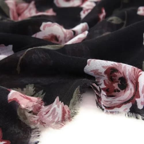GERINLY Floral Rose Scarf Pink and Black | Lightweight Feminine Floral Shawl (180CMx90CM) thumbnail 7
