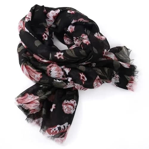 GERINLY Floral Rose Scarf Pink and Black | Lightweight Feminine Floral Shawl (180CMx90CM) thumbnail 8