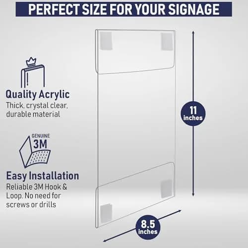 Dasher Products Acrylic Sign Holder with Hook & Loop, 8.5 x 11 inches | Wall Mount Frame for Home & Office thumbnail 2