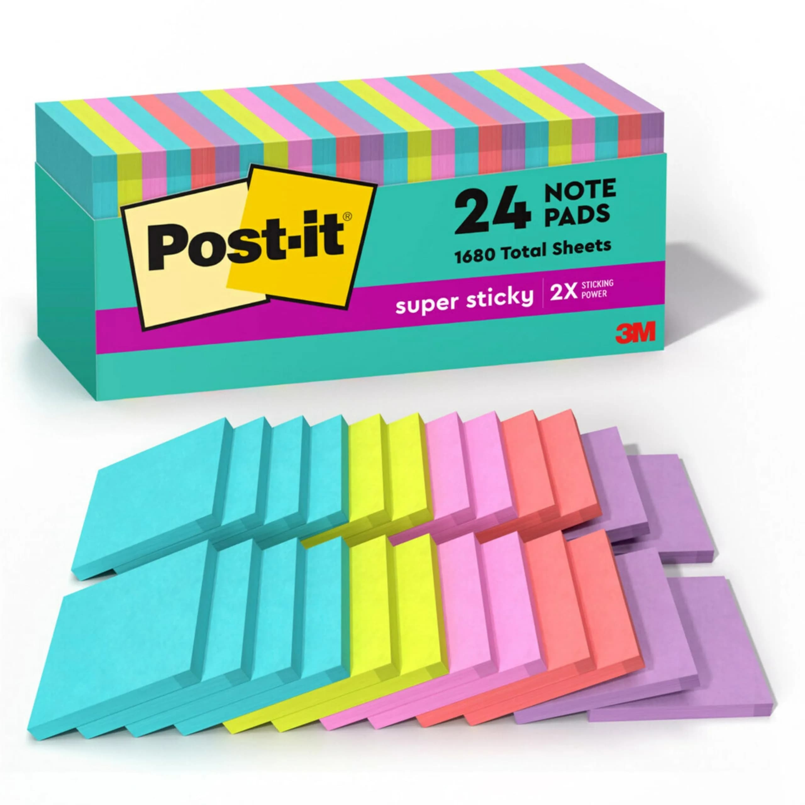 Post-it Super Sticky Notes 7.6cm x 7.6cm (3x3 in) | 2X Sticking Power with Supernova Neons Collection - main product image