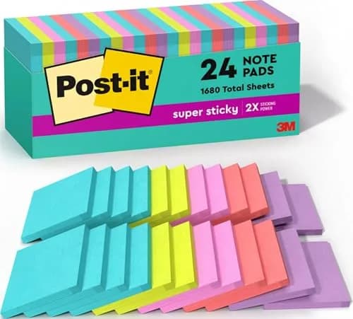 Post-it Super Sticky Notes, 3 x 3 in, Supernova Neons, 24 Pads | 2x Sticking Power thumbnail 1