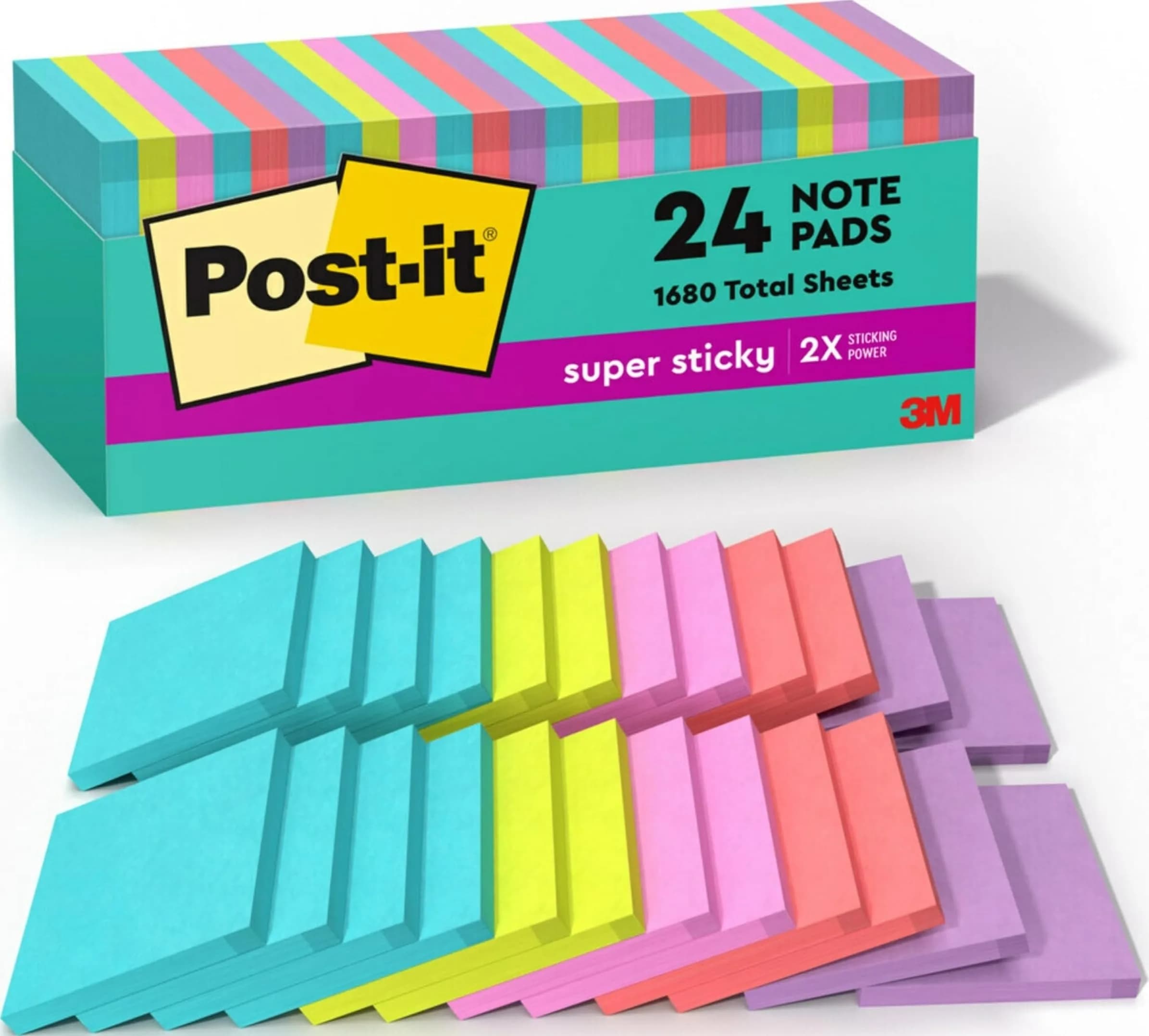 Post-it Super Sticky Notes, 192 Pads | 3 x 3 in, Supernova Neons Collection — 24 Pads – 70 Sheets Each
