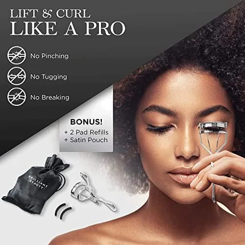 Brilliant Beauty Eyelash Curler with Satin Bag and Refill Pads | No Pinching, Dramatic Curl in Seconds thumbnail 2