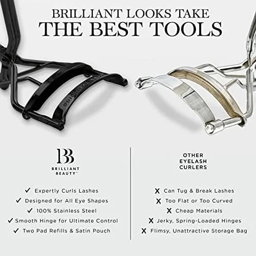 Brilliant Beauty Eyelash Curler - Stainless Steel, Satin Bag, 2 Refill Pads | Precise, Gentle, Reusable thumbnail 5