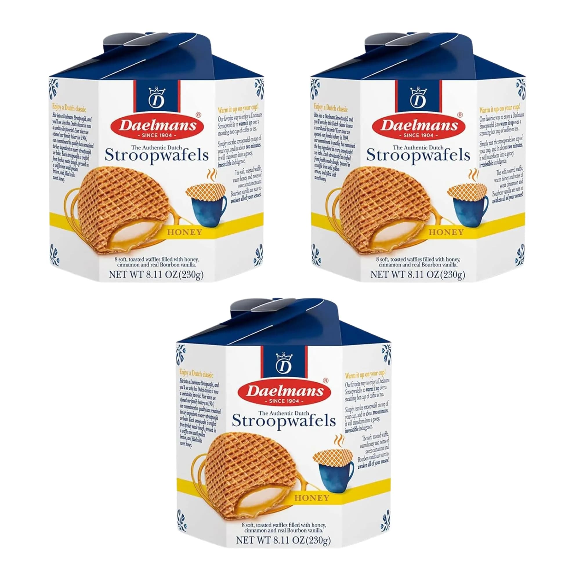 Daelmans Honey Stroopwafels 8.11 Oz (Pack of 3) | Dutch Waffle Cookies with Honey & Cinnamon