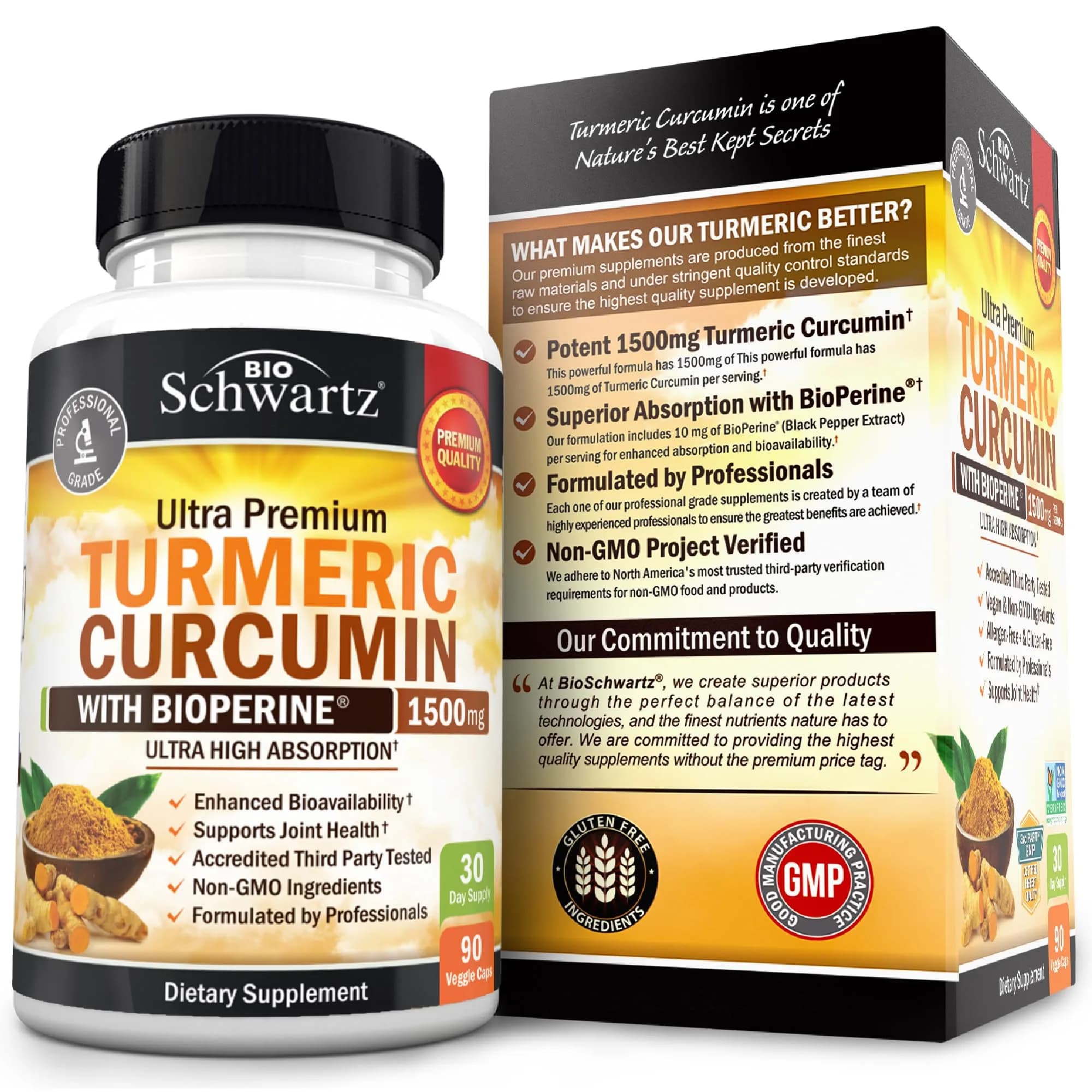 BioSchwartz Turmeric Curcumin with Black Pepper Extract 1500mg 90 Capsules | Supports Healthy Inflammatory Response - view 6