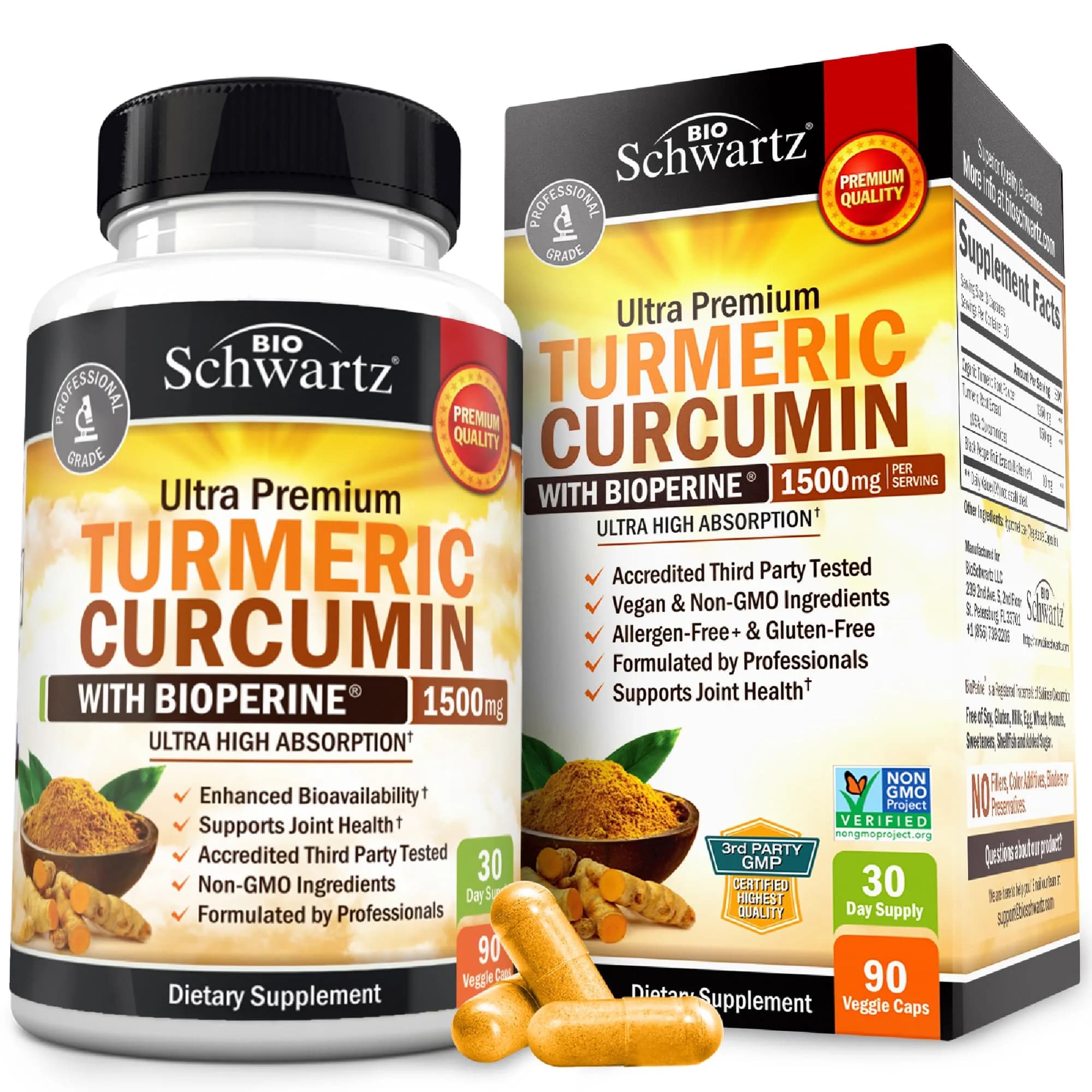 BioSchwartz Turmeric Curcumin with Black Pepper Extract 1500mg 90 Capsules | Supports Healthy Inflammatory Response - main product image