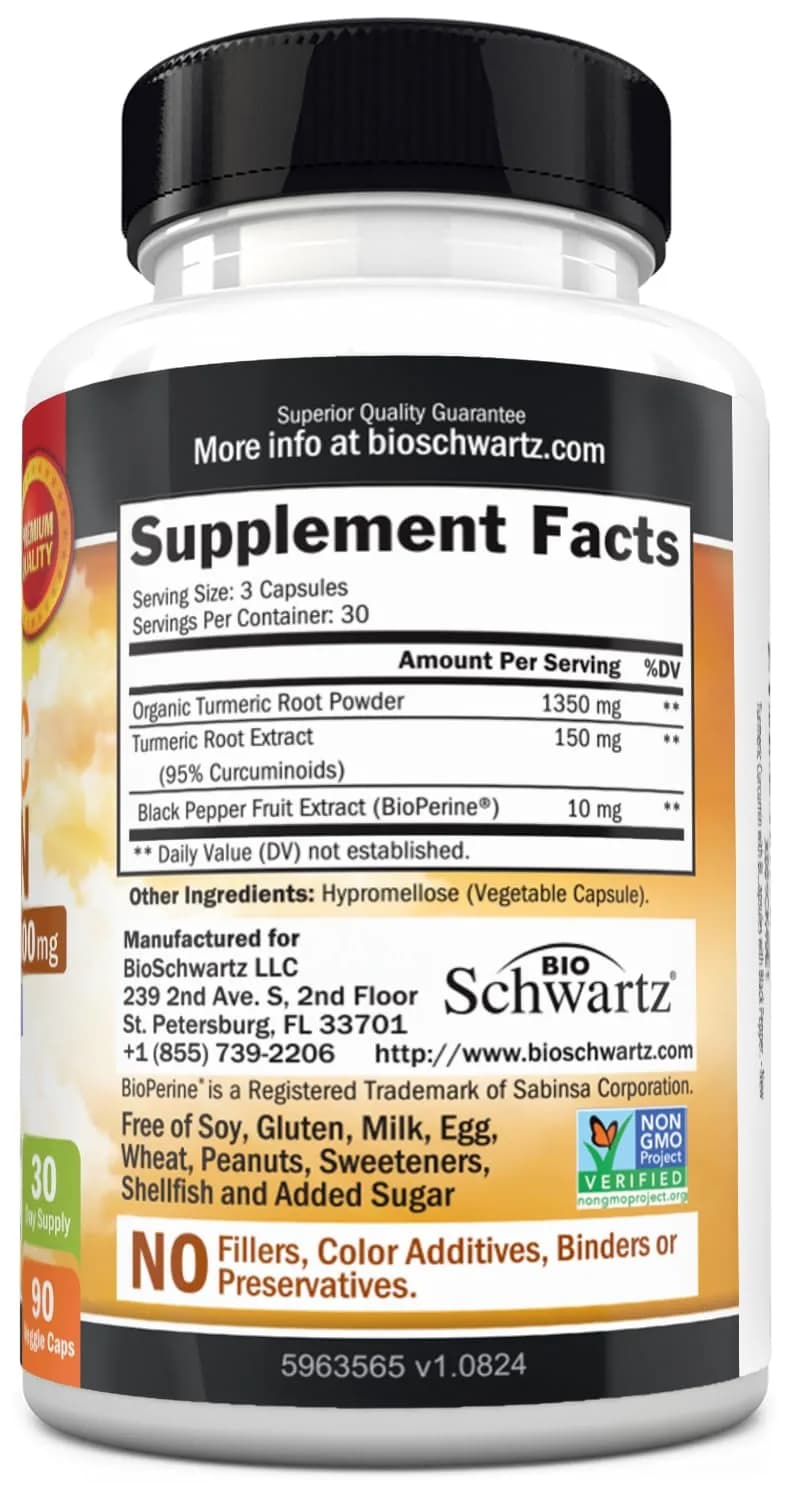 BioSchwartz Turmeric Curcumin with Black Pepper Extract 1500mg 90 Capsules | Supports Healthy Inflammatory Response - view 8