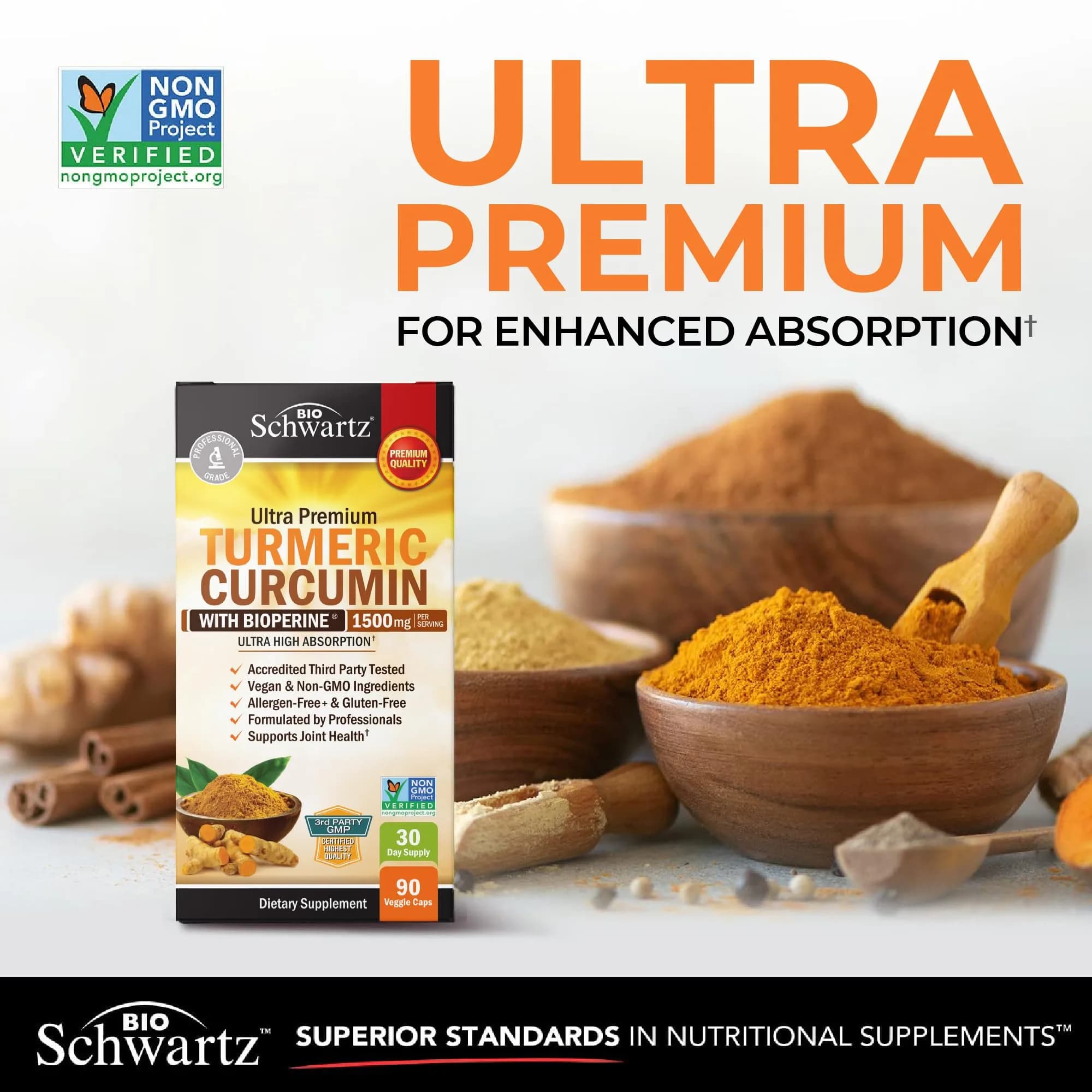 BioSchwartz Turmeric Curcumin with Black Pepper Extract 1500mg 90 Capsules | Supports Healthy Inflammatory Response - view 2