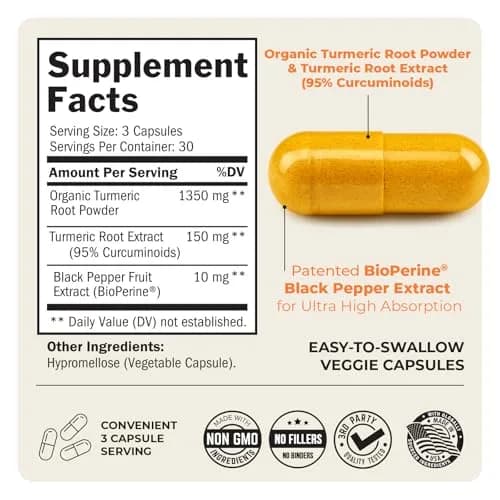 BioSchwartz Turmeric Curcumin with Black Pepper Extract 1500mg 90 Capsules | Supports Healthy Inflammatory Response thumbnail 3