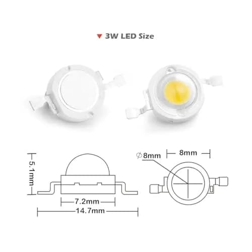 CHANZON 10 pcs High Power LED Chip 3W Warm White 3000K - 3500K | 260-280LM, 120-140° Angle, Copper Frame thumbnail 4
