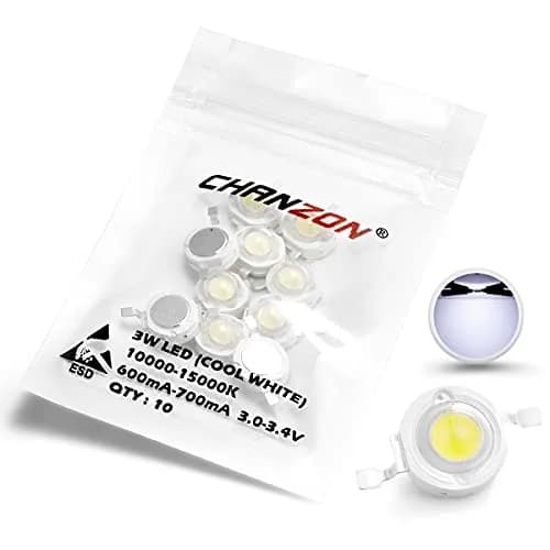 CHANZON 10 pcs High Power LED Chip 3W Cool White 10000K - 15000K | 260-280LM, 120-140° Angle, Copper Frame thumbnail 1