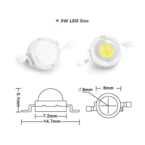 CHANZON 10 pcs High Power LED Chip 3W Cool White 10000K - 15000K | 260-280LM, 120-140° Angle, Copper Frame thumbnail 5