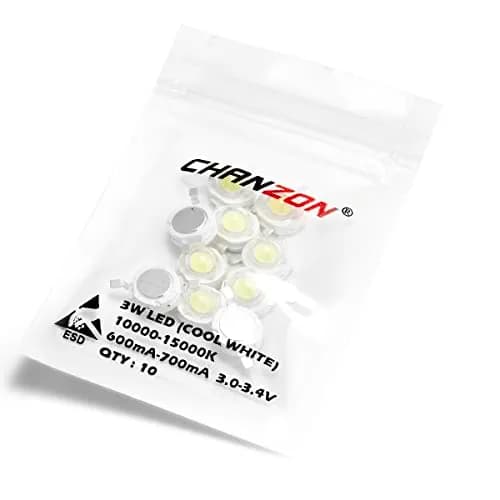 CHANZON 10 pcs High Power LED Chip 3W Cool White 10000K - 15000K | 260-280LM, 120-140° Angle, Copper Frame thumbnail 8