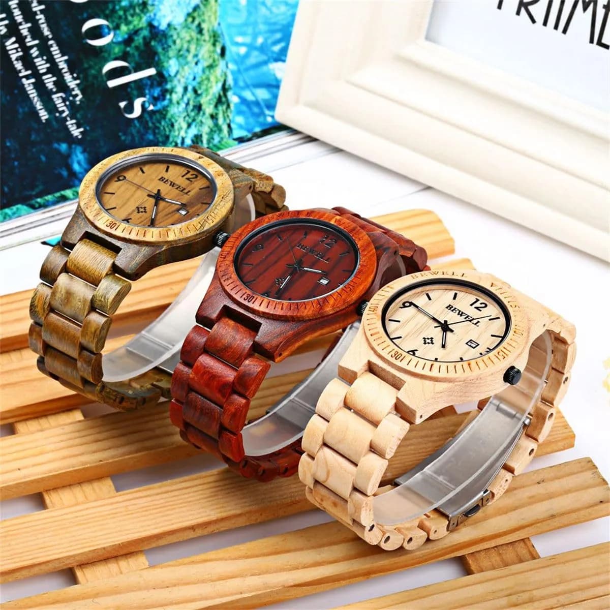 BEWELL ZS-W086B Men's Wooden Watch | 4.2 cm Case | 2.2 cm Band Width - view 9