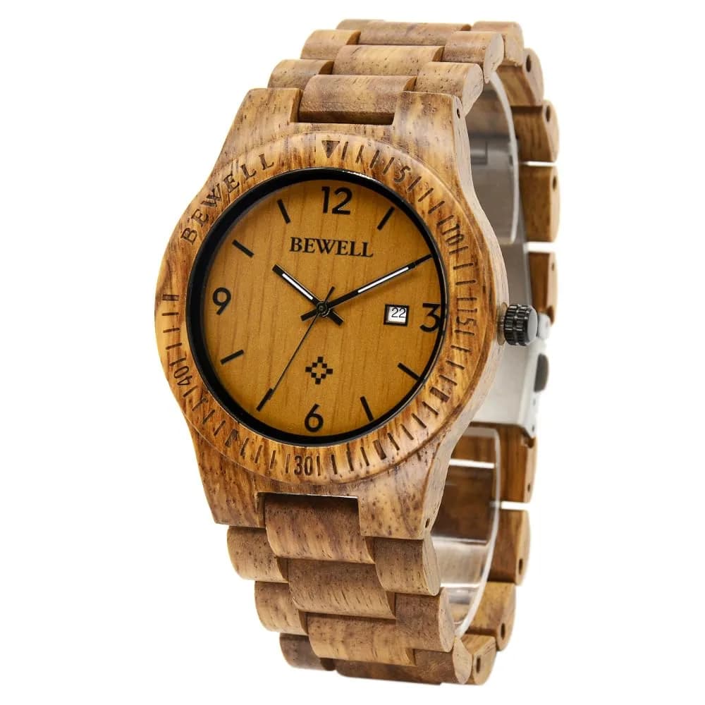 BEWELL ZS-W086B Men's Wooden Watch | 4.2cm Analog Quartz with Date Display - main product image
