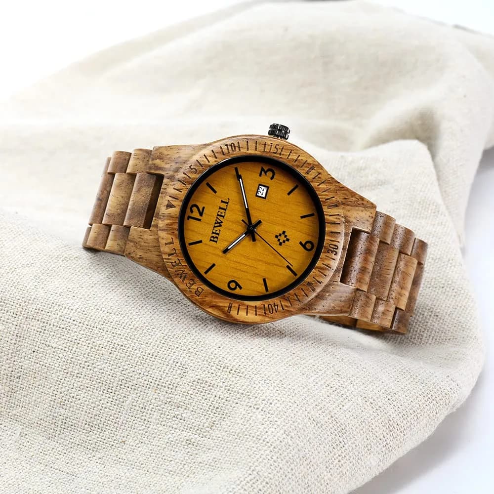 BEWELL ZS-W086B Men's Wooden Watch | 4.2cm Analog Quartz with Date Display - view 5