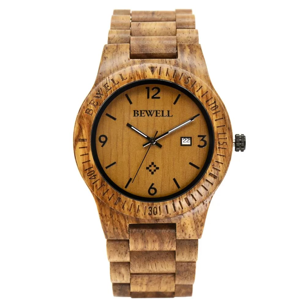 BEWELL ZS-W086B Men's Wooden Watch | 4.2cm Analog Quartz with Date Display - view 2