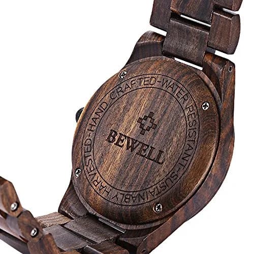 BEWELL ZS-W086B Men's Wooden Watch 4.2cm (1.65 inches) | Lightweight Analog Quartz Movement with Date thumbnail 5