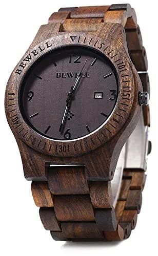 BEWELL ZS-W086B Men's Wooden Watch 4.2cm (1.65 inches) | Lightweight Analog Quartz Movement with Date thumbnail 1