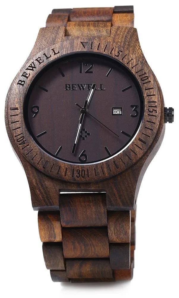 BEWELL ZS-W086B Men's Ebony Wood Analog Quartz Watch with Date Display | 4.2cm - view 3