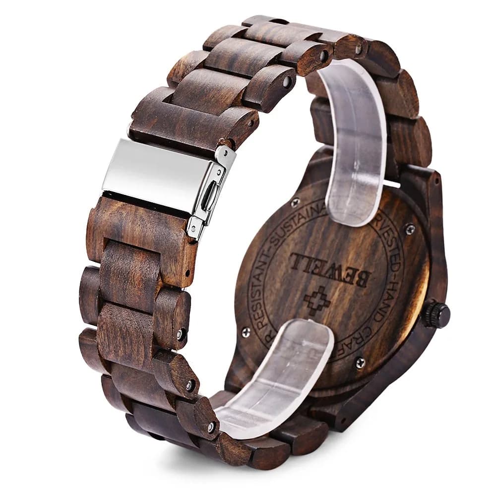 BEWELL ZS-W086B Men's Ebony Wood Analog Quartz Watch with Date Display | 4.2cm - view 4