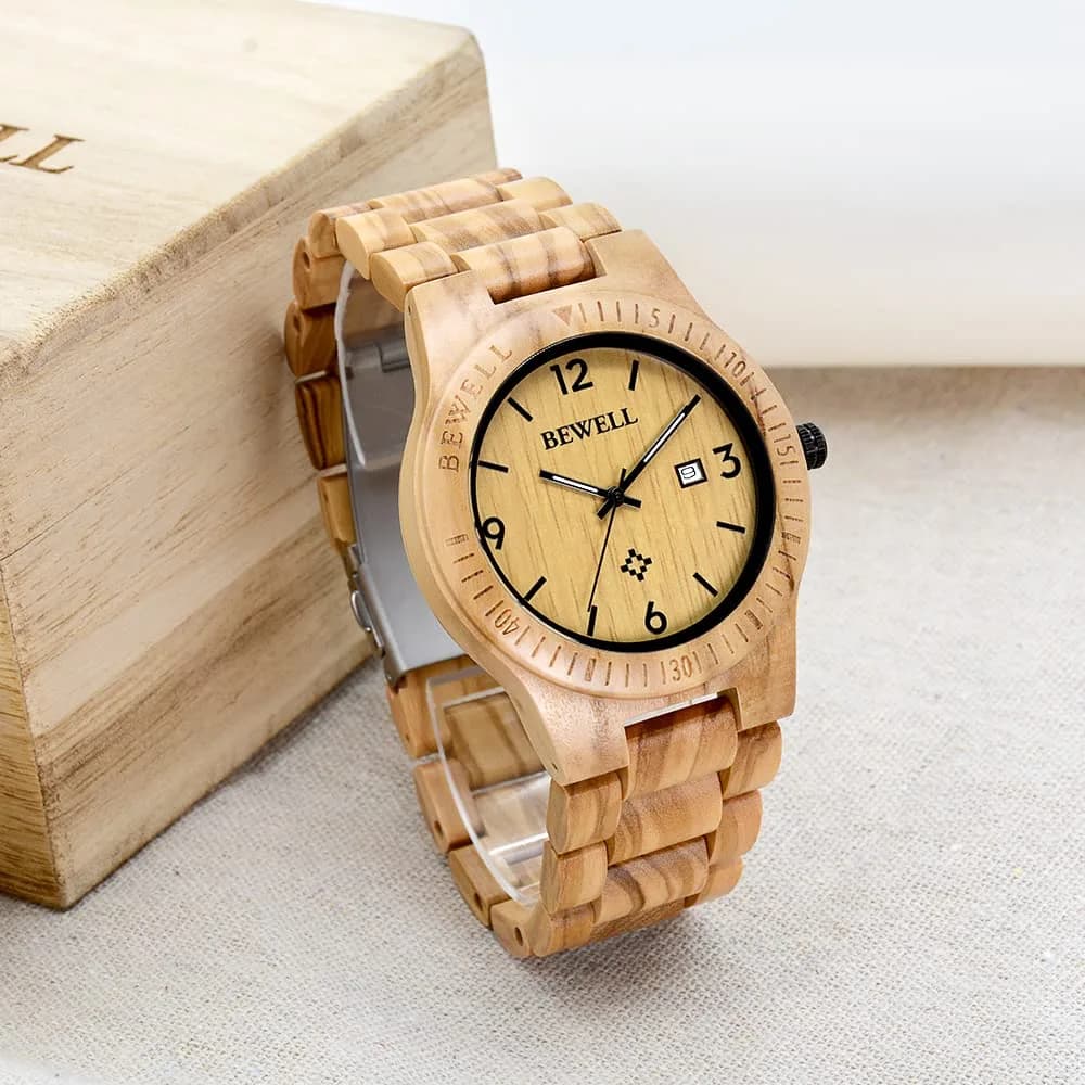 BEWELL ZS-W086B Wooden Watch Men's Quartz Analog Date Display 4.2cm (1.65 inches) | Natural Wood Style - view 5