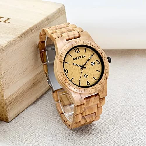 BEWELL ZS-W086B Wooden Watch Men's Quartz Analog Date Display 4.2cm (1.65 inches) | Natural Wood Style thumbnail 5