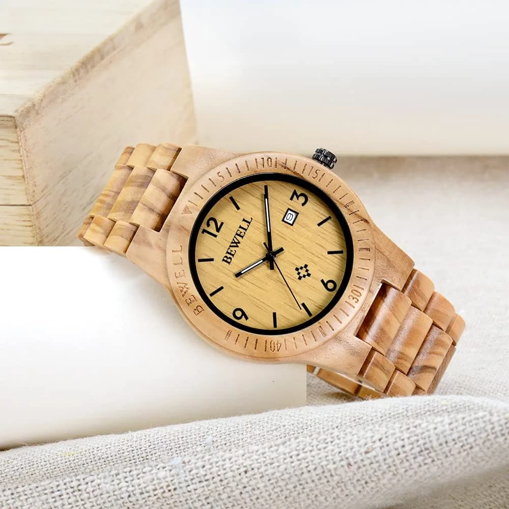 BEWELL ZS-W086B Wooden Watch Men's Quartz Analog Date Display 4.2cm (1.65 inches) | Natural Wood Style - view 6