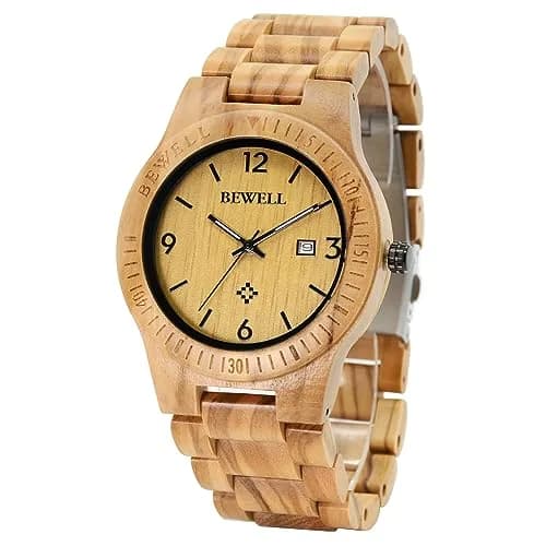 BEWELL ZS-W086B Wooden Watch Men's Quartz Analog Date Display 4.2cm (1.65 inches) | Natural Wood Style thumbnail 1