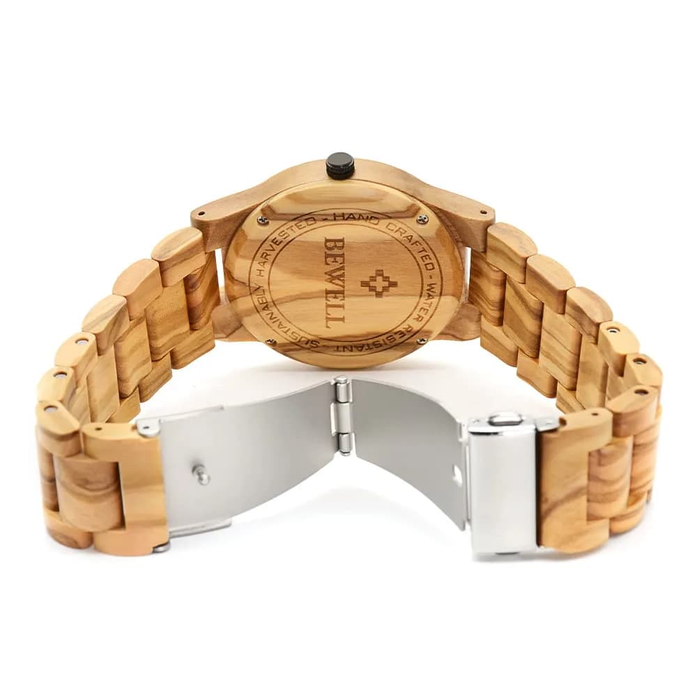 BEWELL ZS-W086B Men's Olive Wood Analog Quartz Watch | 4.2cm with Date Display - view 4