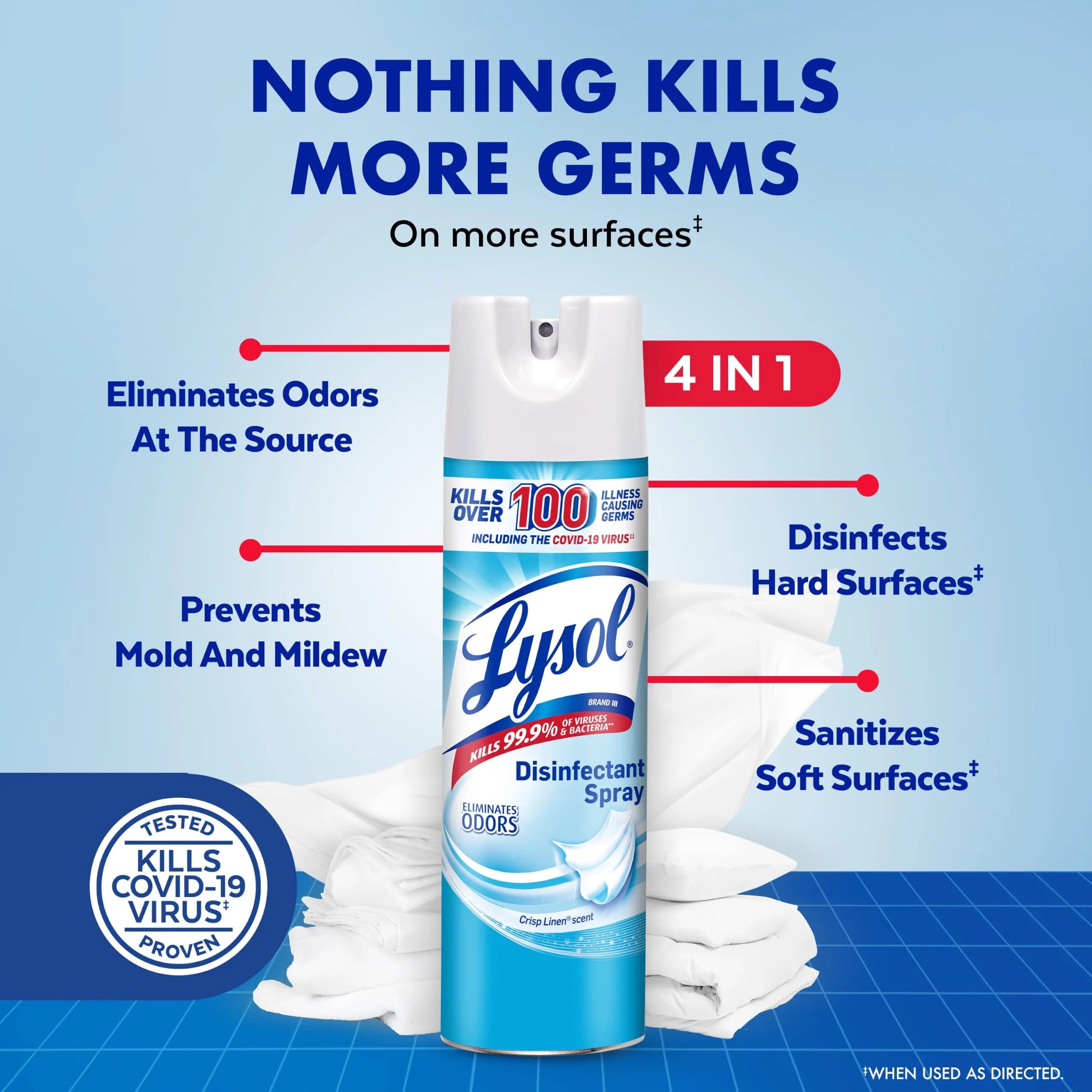 Lysol Disinfectant Spray Crisp Linen 19 Fl Oz (38 Fl Oz) | Kills 99.9% of Viruses & Bacteria - view 6