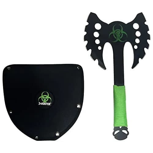 Z-Hunter Fantasy Axe - Black Stainless Steel Double Headed Axe with Bio Hazard Graphic, Full Tang, 13.5-inch, Well Balanced thumbnail 1